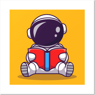 Cute Astronaut Reading Book Cartoon Posters and Art